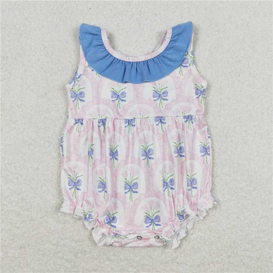 SR1181  Baby Girls Pink Flowers Bunches Sibling Rompers Clothes Sets