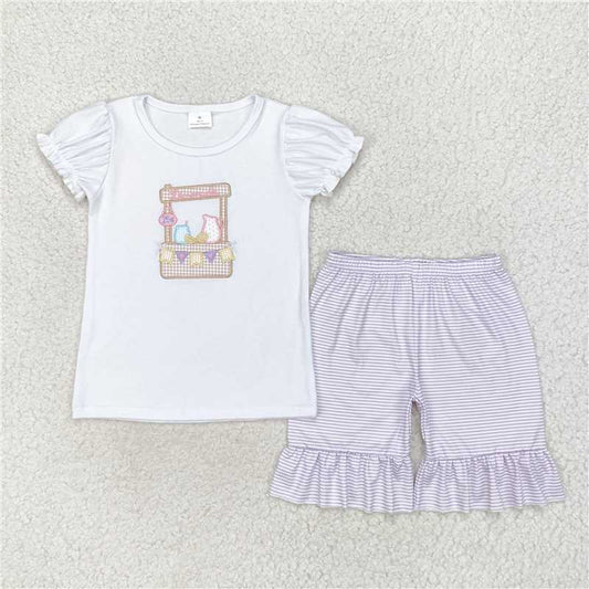 GSSO1240Lemon top lavender stripe shorts girls summer clothes