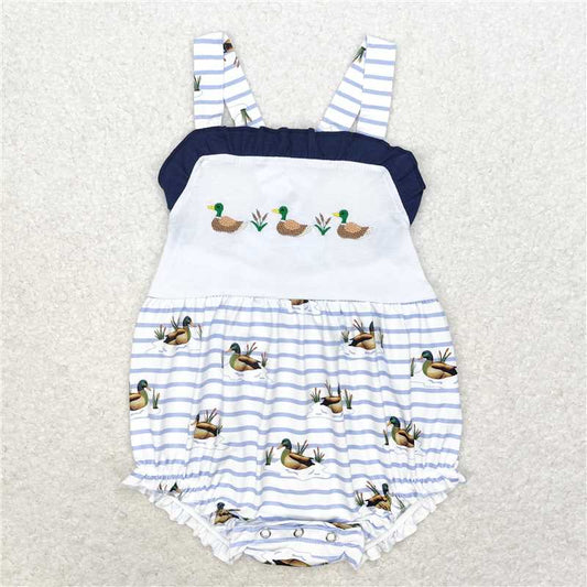 SR1584  Baby Girls Ruffle Ducks Straps Rompers
