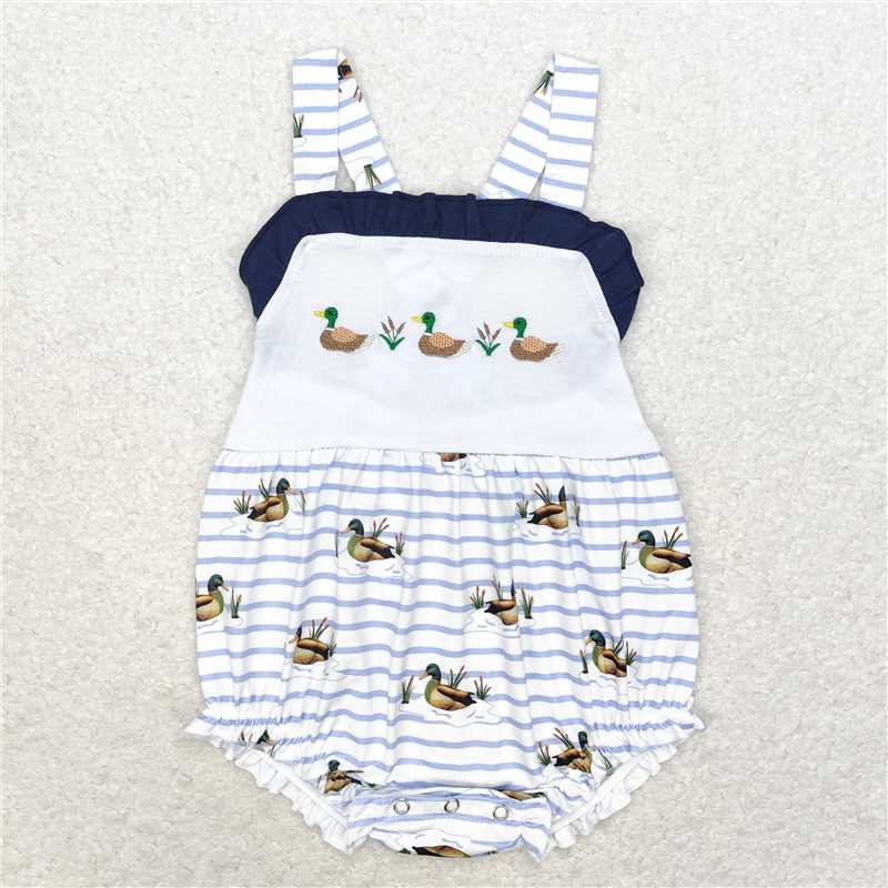 11.28 RTS NO MOQ （In stock）Matching SR1584 Baby Girls Ruffle Ducks Straps Rompers