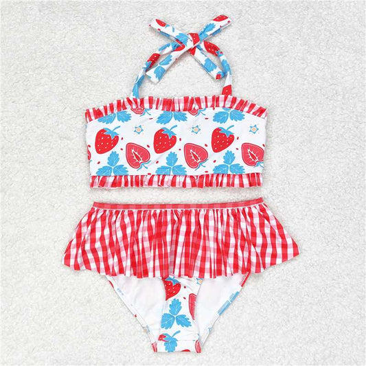 S0316  Baby Girls Summer Strawberry Halter Straps Two Pieces Swimsuits