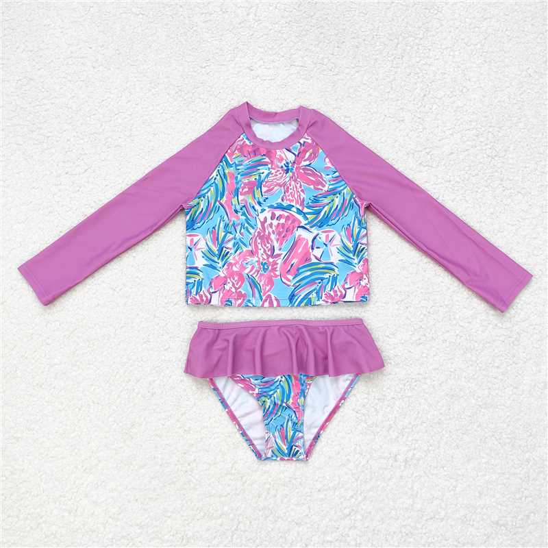 Girls Pink Tie Dye Watermelon Swimsuit 2 Pcs Set Cute Summer Beachwear for Kids