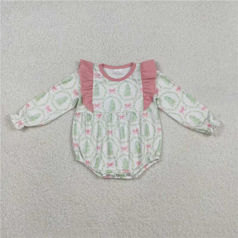 12.2 RTS NO MOQ （In stock）LR1105 Baby Infant Girls Christmas Tree Long Sleeve Rompers