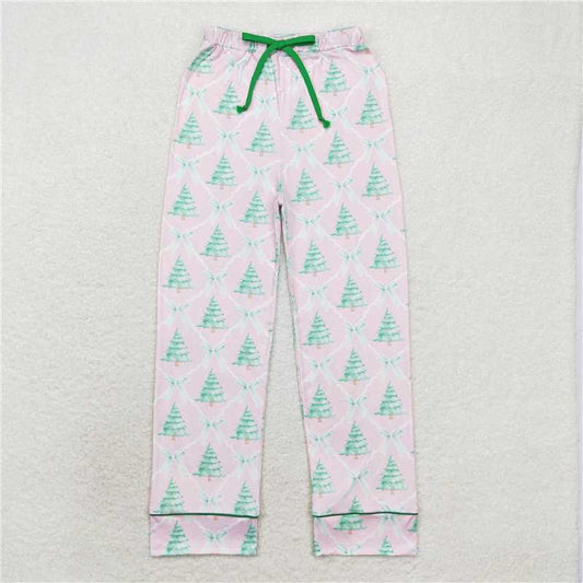 P0491 Adult Women Christmas Pink Bows Trees Bottom Pants Pajamas