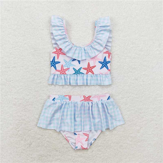 S0240  Baby Girls Star Fish 2pcs Ruffle Summer Swimsuits