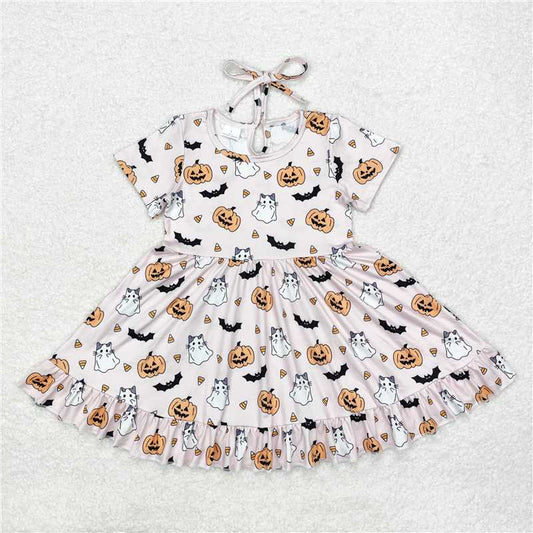 GSD1375  Baby Girls Halloween Ghost Pumpkins Knee Length Dresses