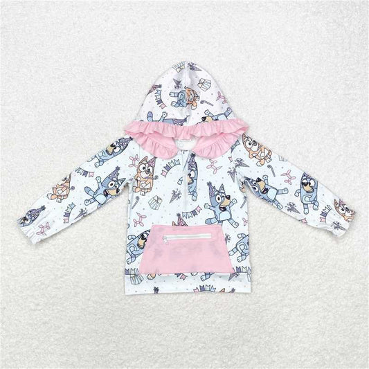 GT0634  Baby Girls Dogs Birthday Hooded Long Sleeve Tops