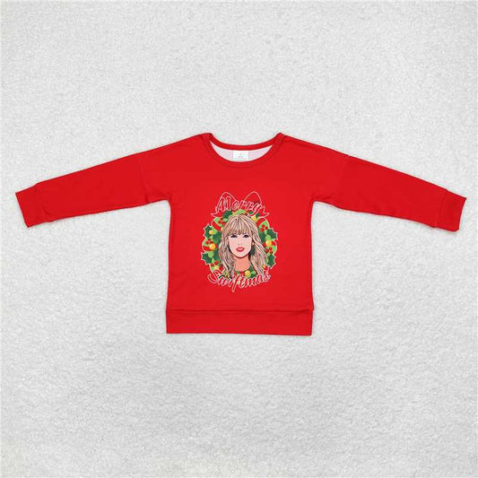 GT0703  Baby Girls Christmas Red Singer Long Sleeve Tee Shirts Tops