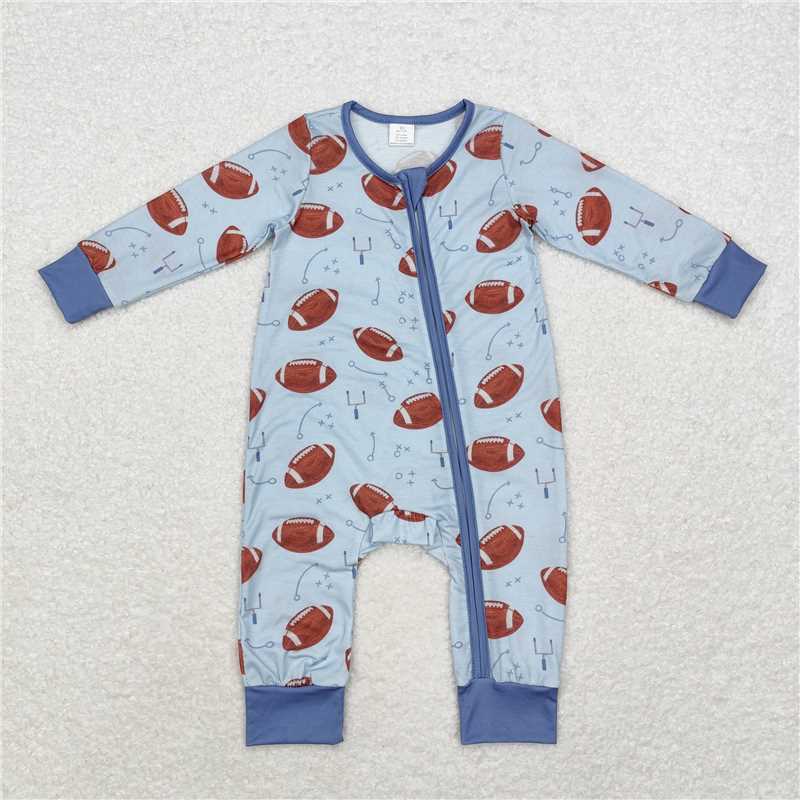 RTS LR1463 Modal football symbol blue zip-up long-sleeved jumpsuit