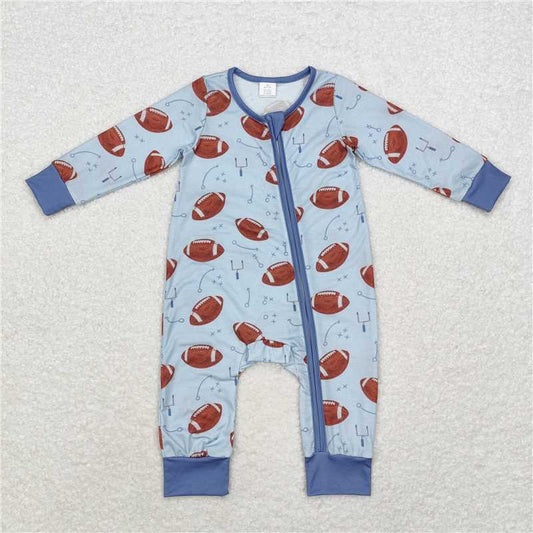 RTS LR1463 Modal football symbol blue zip-up long-sleeved jumpsuit