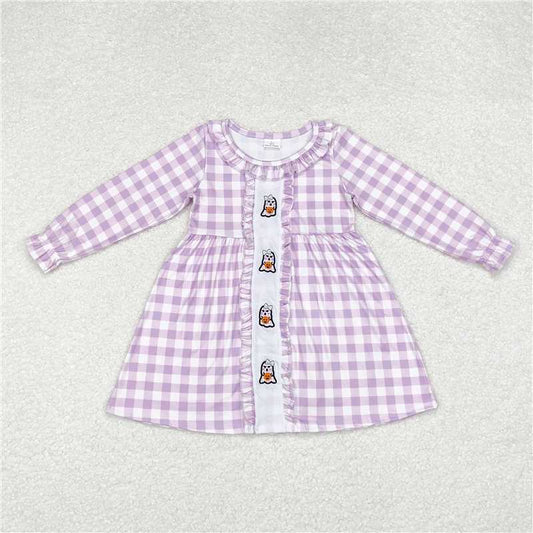 GLD0626  Baby Girls Lavender Checkered Halloween Ghost Knee Length Dresses