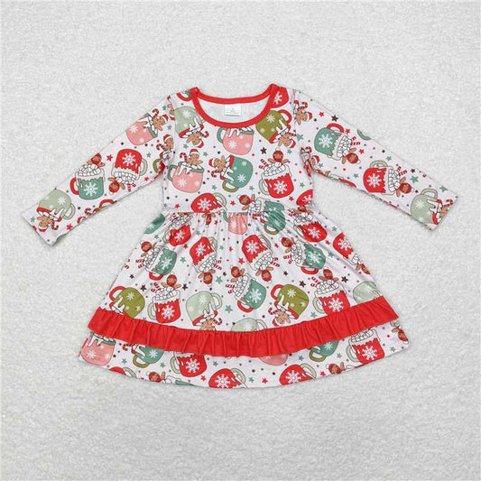 11.21 RTS NO MOQ （In stock）GLD0732 Baby Girls Christmas Cups Gingerbread Knee Length Dresses