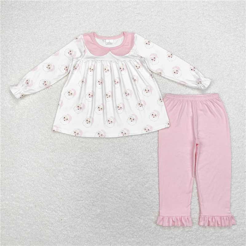 12.6 RTS NO MOQ （In stock）GLP1531 Baby Girls Christmas Pink Santa Top Ruffle Legging Outfits Clothes Sets