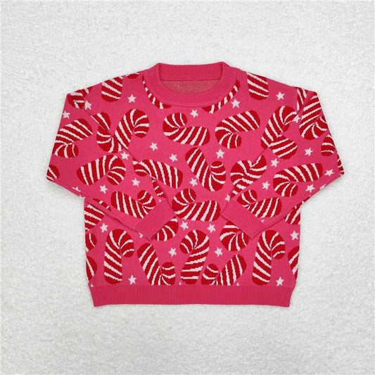 GT0665  Baby Girls Pink Christmas Candy Cane Long Sleeve Sweaters