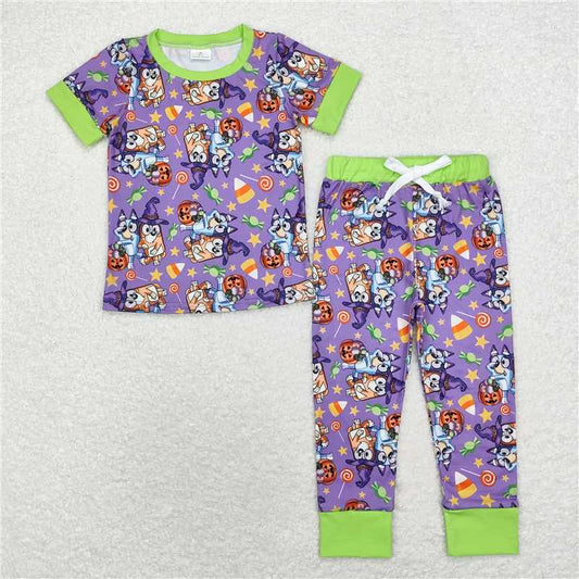 BSPO0409 Baby Boys Dogs Halloween Purple Tops Pants Pajamas Clothes Sets