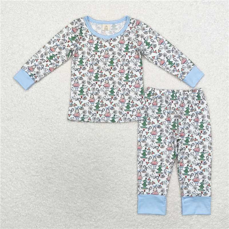 BLP0699Light blue candy cane Christmas tree green face boys pajamas