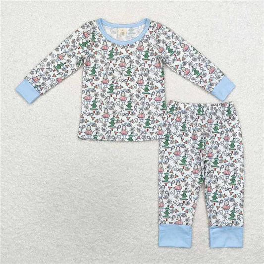 BLP0699Light blue candy cane Christmas tree green face boys pajamas