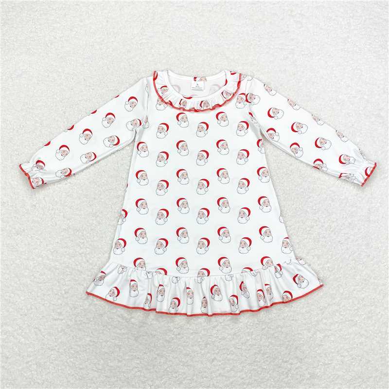11.21 RTS NO MOQ （In stock）GLD0742 Baby Girls Red Santa Long Sleeve Ruffle Knee Length Gowns Dresses