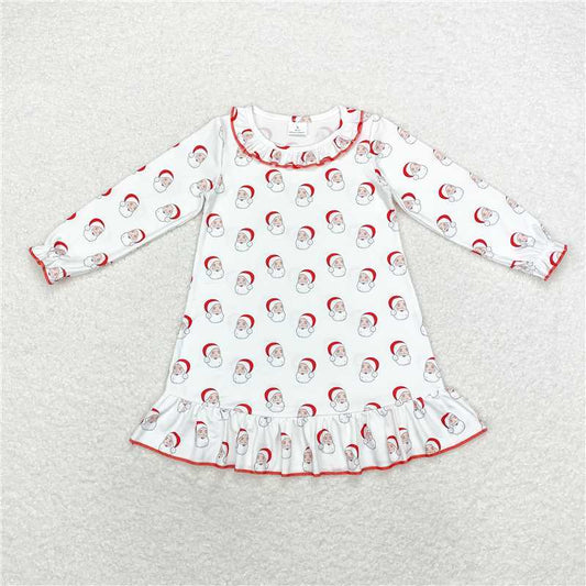 11.21 RTS NO MOQ （In stock）GLD0742 Baby Girls Red Santa Long Sleeve Ruffle Knee Length Gowns Dresses