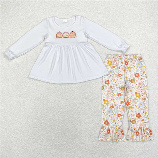 GLP1378White pumpkin tunic floral pants girls fall clothing