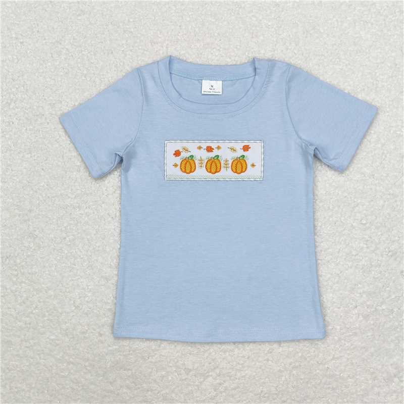 BT0833  Baby Boys Fall Pumpkin Leaves Short Sleeve Tee Shirts Tops