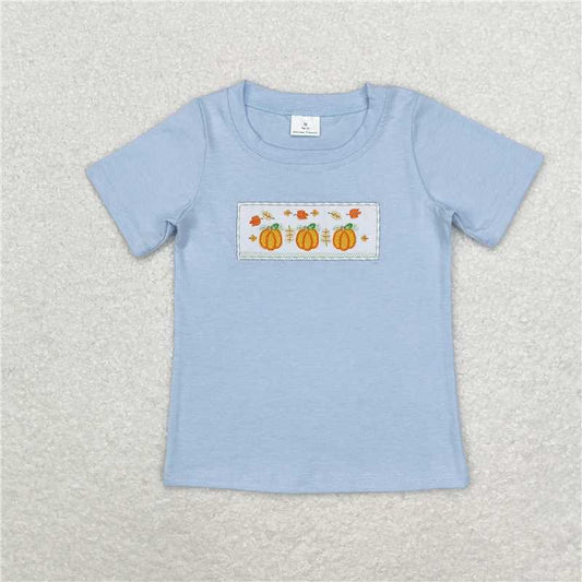 BT0833  Baby Boys Fall Pumpkin Leaves Short Sleeve Tee Shirts Tops