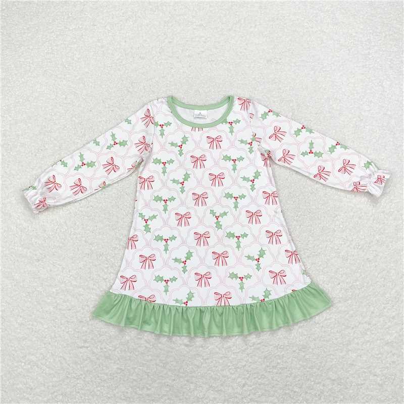 GLD0656  Baby Girls Christmas Bows Holly Knee Length Dresses