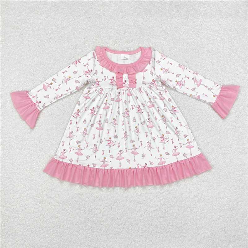 GLD0720  Long sleeves pink ruffle dance girls night dress
