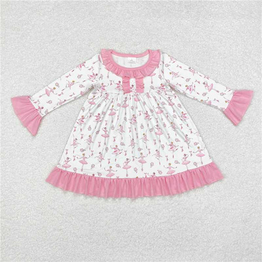 GLD0720  Long sleeves pink ruffle dance girls night dress