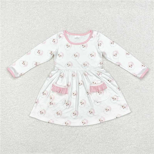 11.21 RTS NO MOQ （In stock）GLD0689 Baby Girls Christmas Pink Santa Pockets Knee Length Dresses