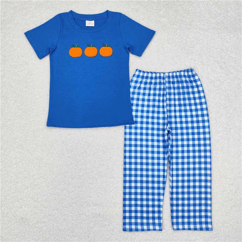 BSPO0468 Baby Boys Blue Pumpkins Tee Shirt Pant Fall Clothes Sets