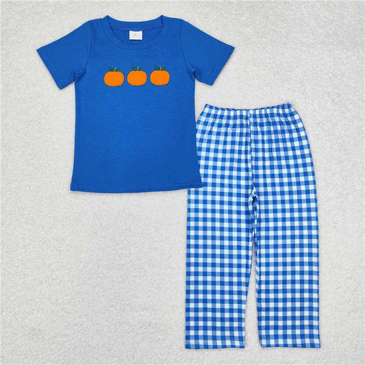 BSPO0468 Baby Boys Blue Pumpkins Tee Shirt Pant Fall Clothes Sets