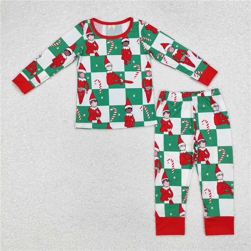BLP0875Christmas hat candy cane kids boys pajamas