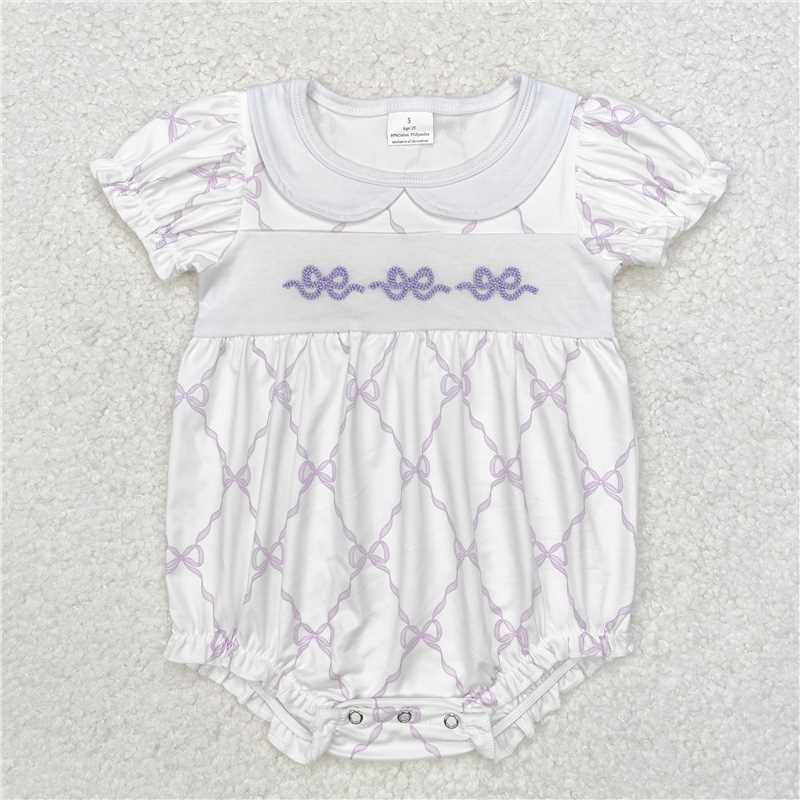 11.22 RTS NO MOQ （In stock）Matching SR1968 Baby Infant Girls Bows Purple Short Sleeve Rompers