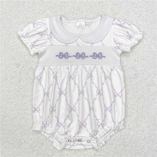 USA Warehouse (IN STOCK) SR1968 Purple bow short sleeves baby girls romper
