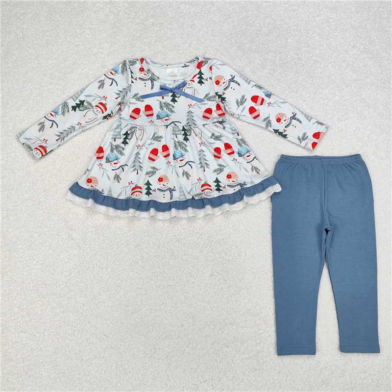 12.6 RTS NO MOQ （In stock）GLP1778 Baby Girls Christmas Snowman Tunic Legging Boutique Outfits Clothes Sets