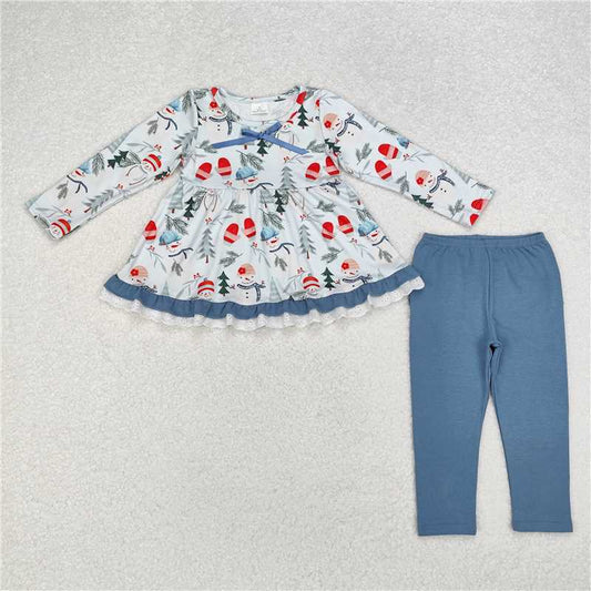 12.6 RTS NO MOQ （In stock）GLP1778 Baby Girls Christmas Snowman Tunic Legging Boutique Outfits Clothes Sets