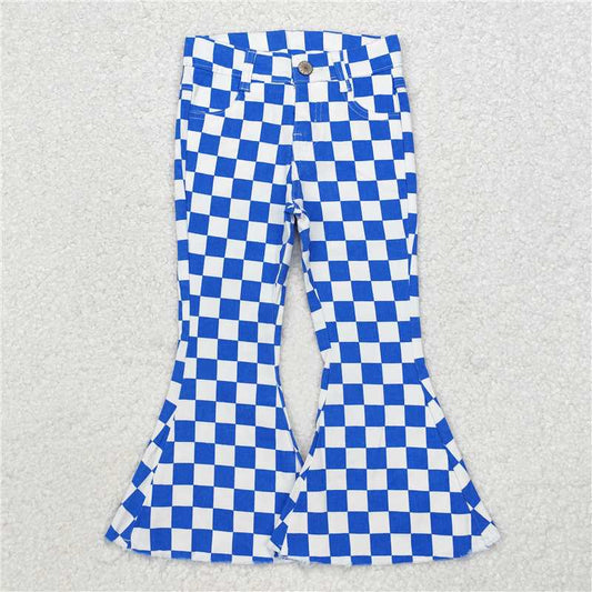 P0610  Sibling Girls Boys Checkered Denim Adjustble Waistband Jeand Pants