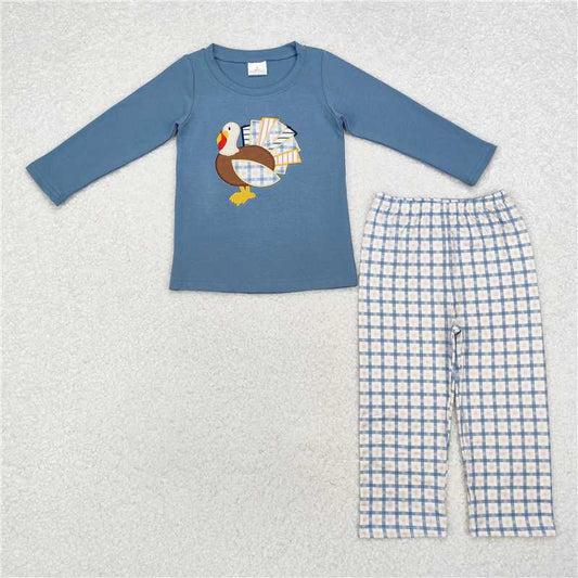 BLP0742Long sleeves turkey top plaid pants boys Thanksgiving clothes