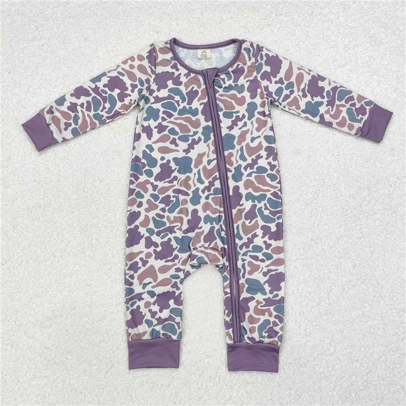 RTS LR1604 Modal Camouflage Purple Zipper Long Sleeve Bodysuit