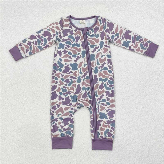 RTS LR1604 Modal Camouflage Purple Zipper Long Sleeve Bodysuit