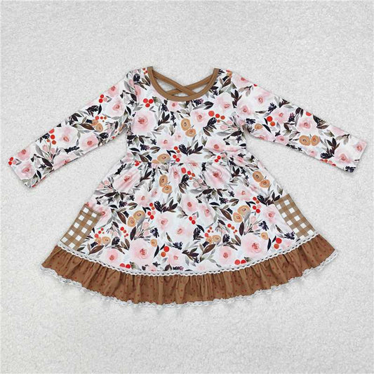 GLD0530  Baby Girls Fall Pumpkin Ruffle Checkered Knee Length Dresses
