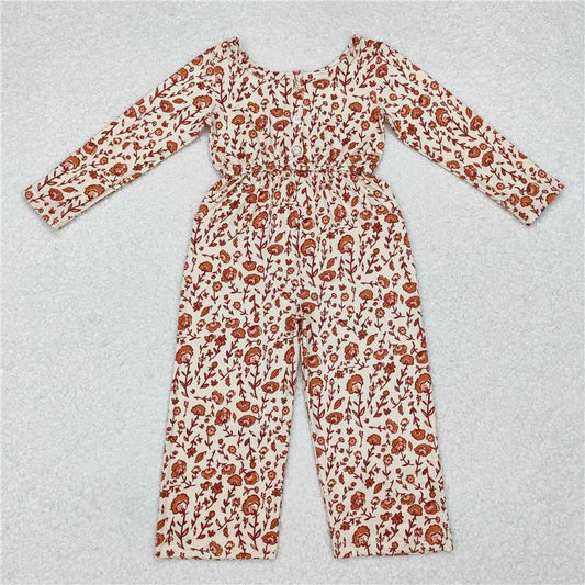 12.12 RTS NO MOQ （In stock）Matching LR1839 Baby Girls Khaki Leaves Long Sleeve Fall Jumpsuits