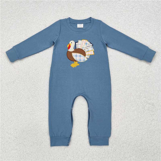 RTS LR1505 Embroidered Turkey Haze Blue Long Sleeve Bodysuit