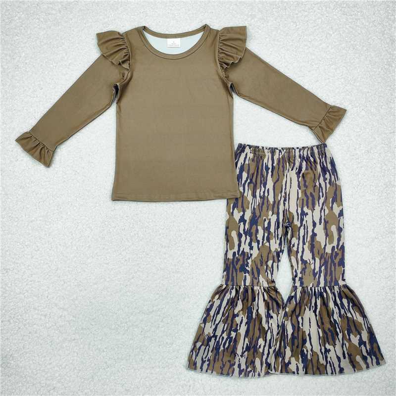 GLP2003Ruffle olive top bottomland camo bell bottom pants girls clothes