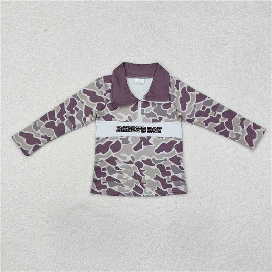 BT1001 Baby Boys Daddy's Boy Green Camo Zip Tee Shirts Tops