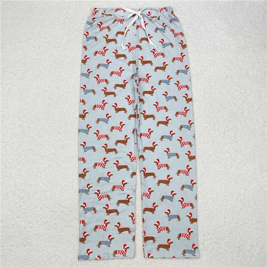 P0686  Adult Men Christmas Blue Dogs Bottom Pants Pajamas