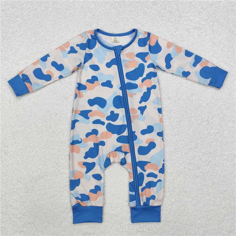 RTS LR1574 Modal camouflage sky blue zipper long sleeve jumpsuit