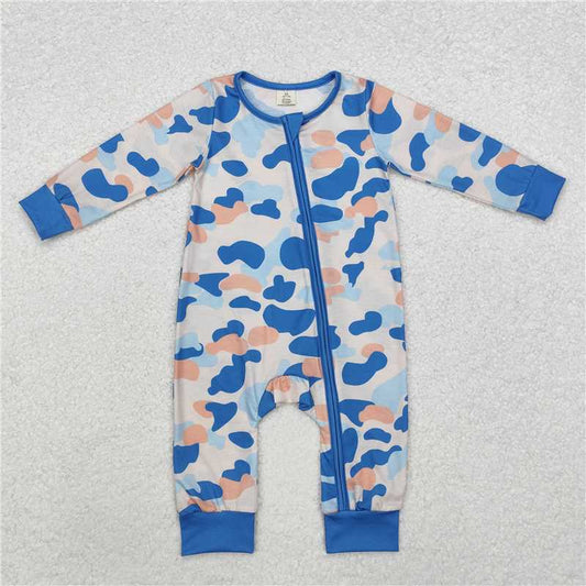 RTS LR1574 Modal camouflage sky blue zipper long sleeve jumpsuit