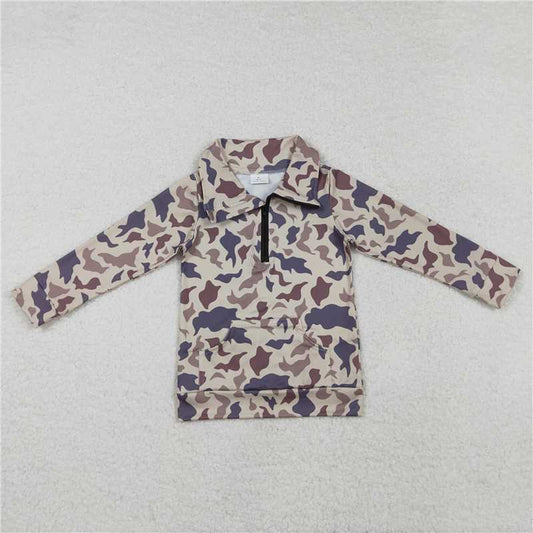 11.4 RTS NO MOQ （In stock）Matching BT1037 Baby Boys Grey Khaki Camo Zip Pocket Pullovers Tops